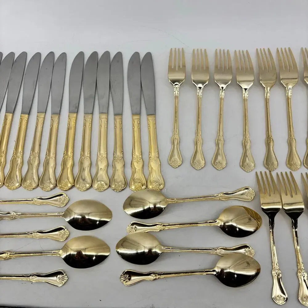 Alco Flatware Gold Tone Hollywood Regency Spoons Forks Knifes 49 Pcs